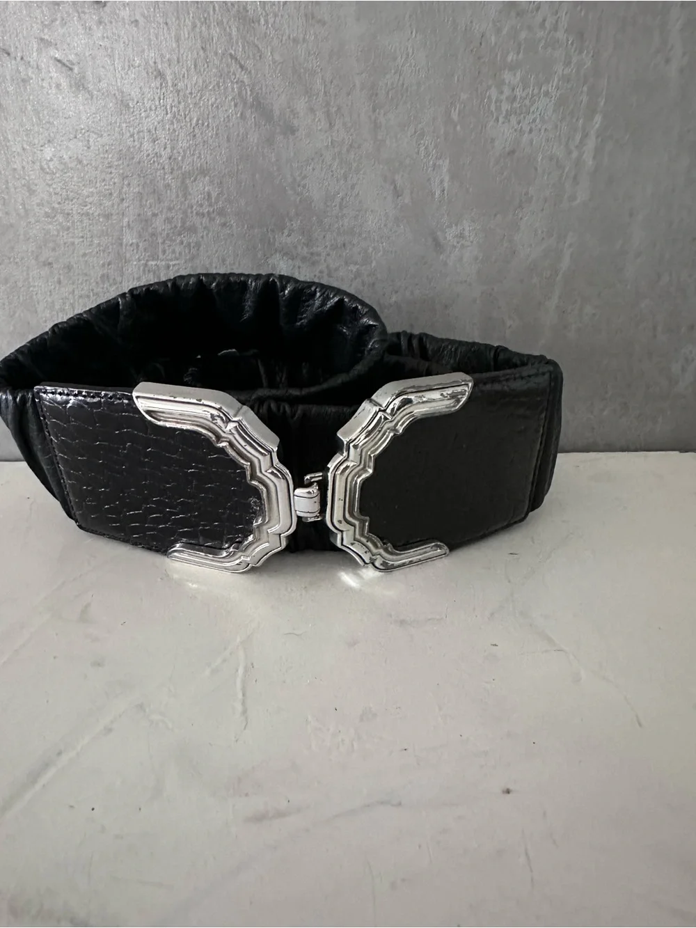 Brighton B60243 Black Croc Embossed Leather Wide Elastic Waist Corset Belt 38